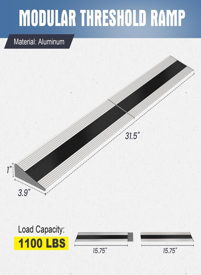 Nuvium 1" Rise Modular Threshold Ramp for Doorways, Stable Wheelchair Ramp for Home Steps, Aluminum Door Ramp and Curb Ramp for Scooters, Power Chairs, Cars, 1100LBS Load Capacity - Image 2